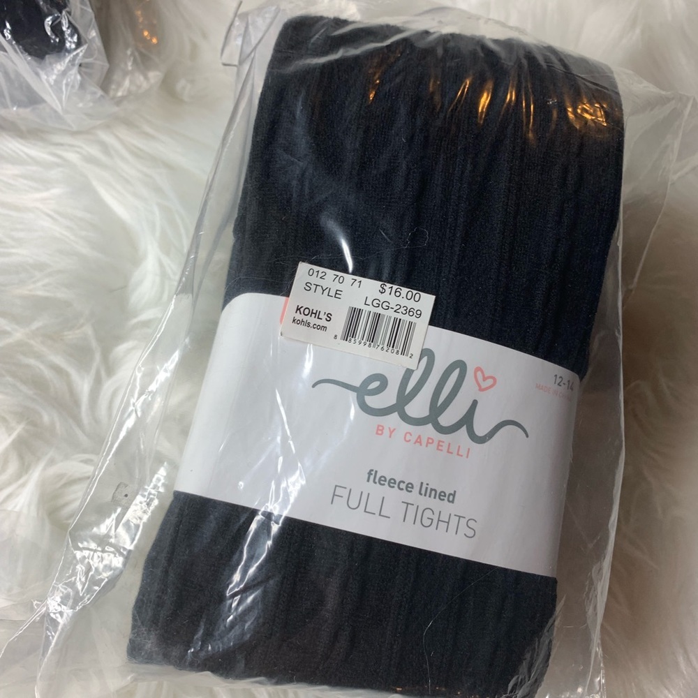 Girls 12-14 Elli Black cable knit fleece tights